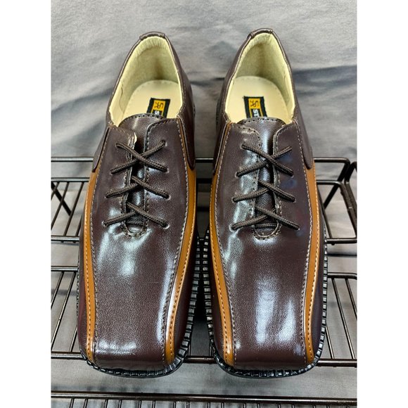 New Stacy Adams Shoes Boys Youth Two Tone Brown Lace Up Oxford Dress Leather Sz - Picture 3 of 10
